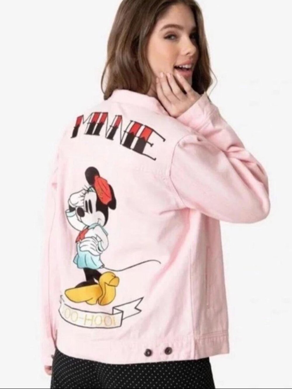 Disney Cakeworthy Embriodered Minnie Mouse Pink Denim Jacket
